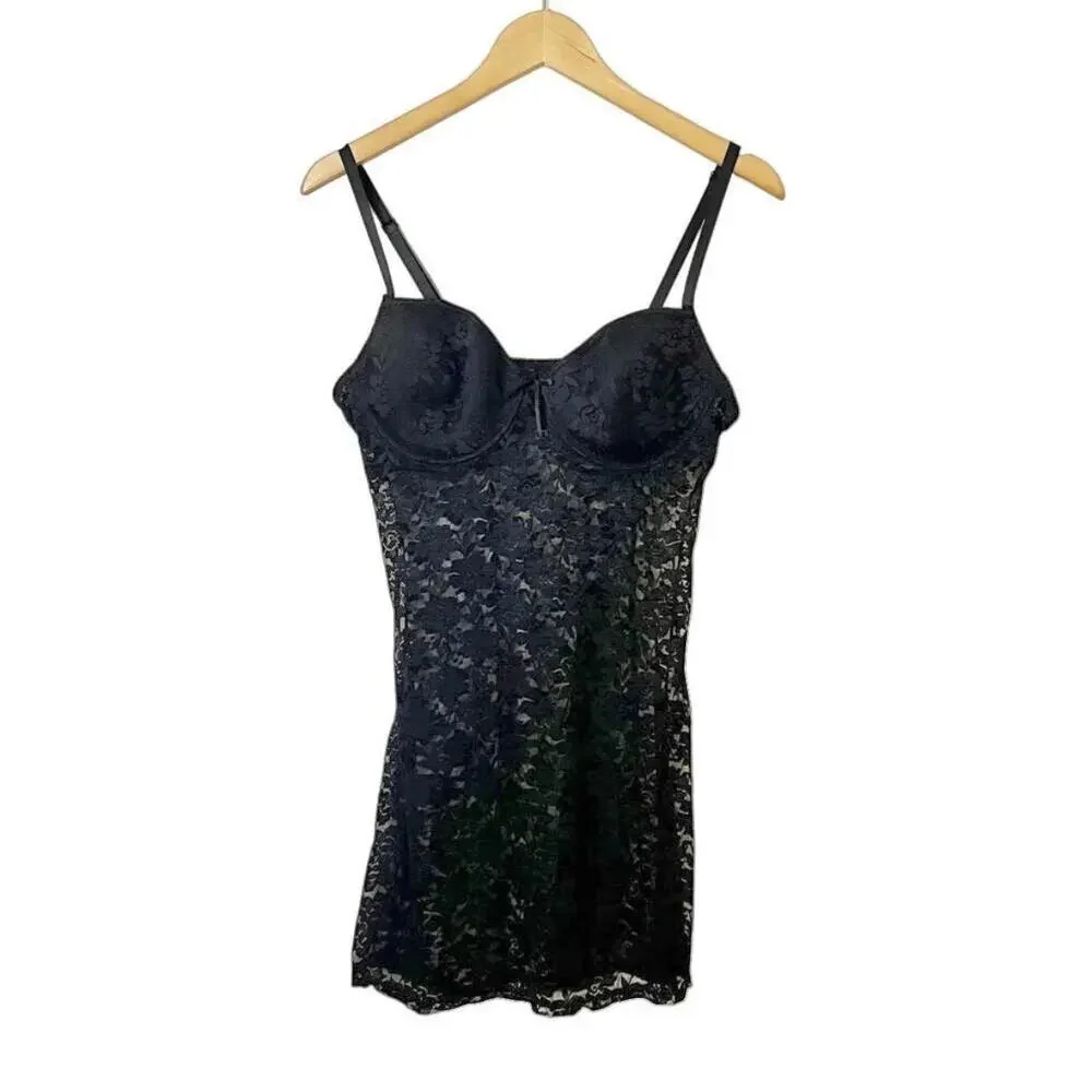 Rampage Intimates Stretch Black Lace Lingerie Slip Dress Sz 2X Glam Goth